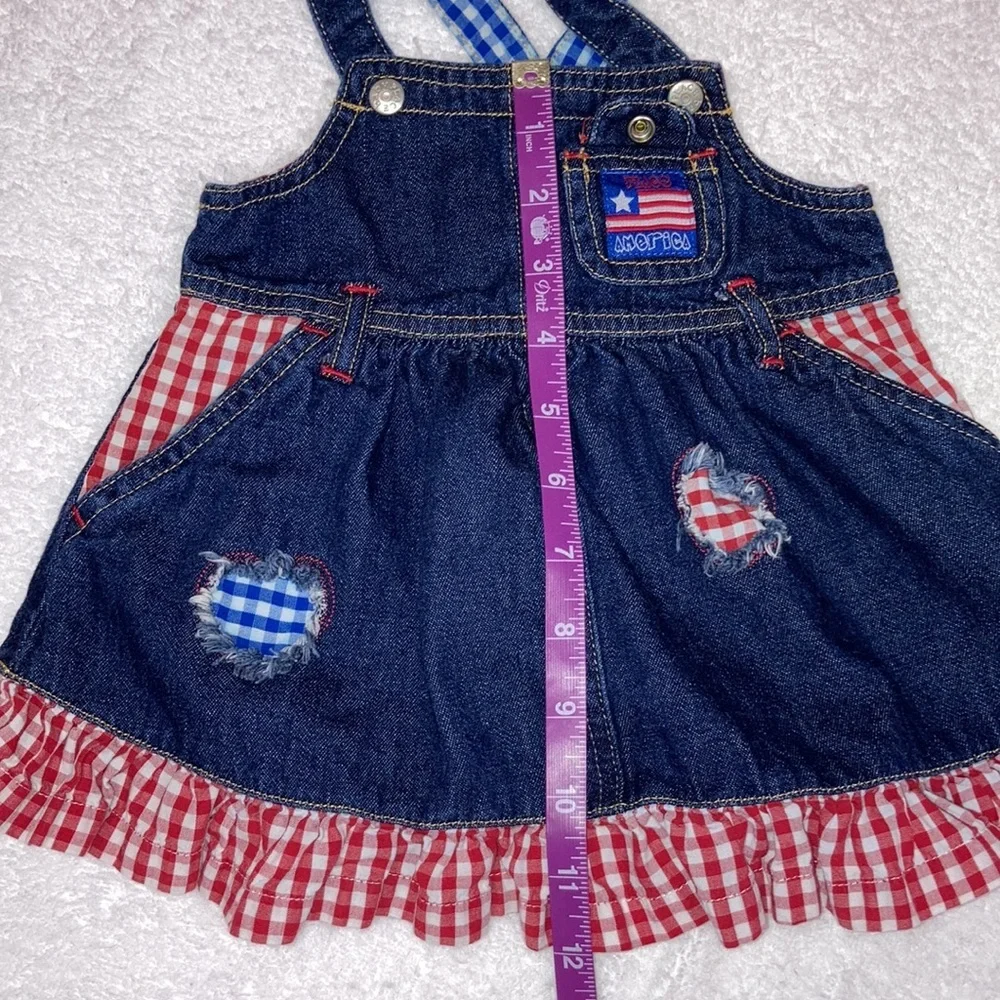The children’s place red check denim jumper and bloomers 6/9m